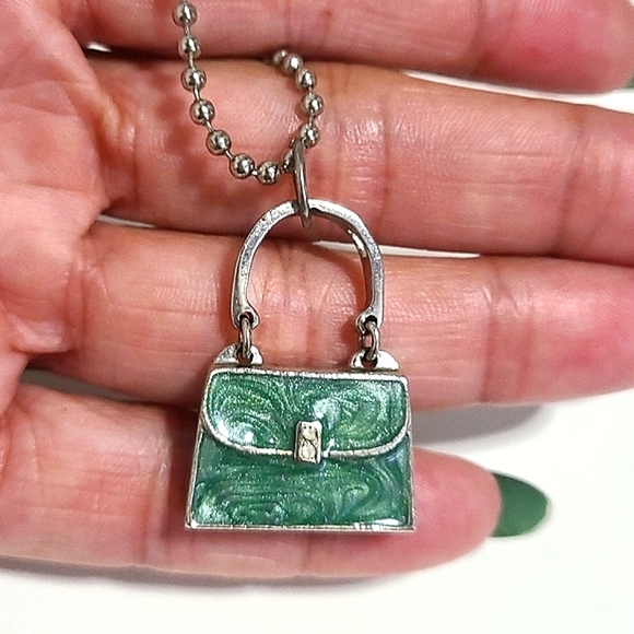 VINTAGE Green mini purse Bag Key charm Necklace - Picture 3 of 9